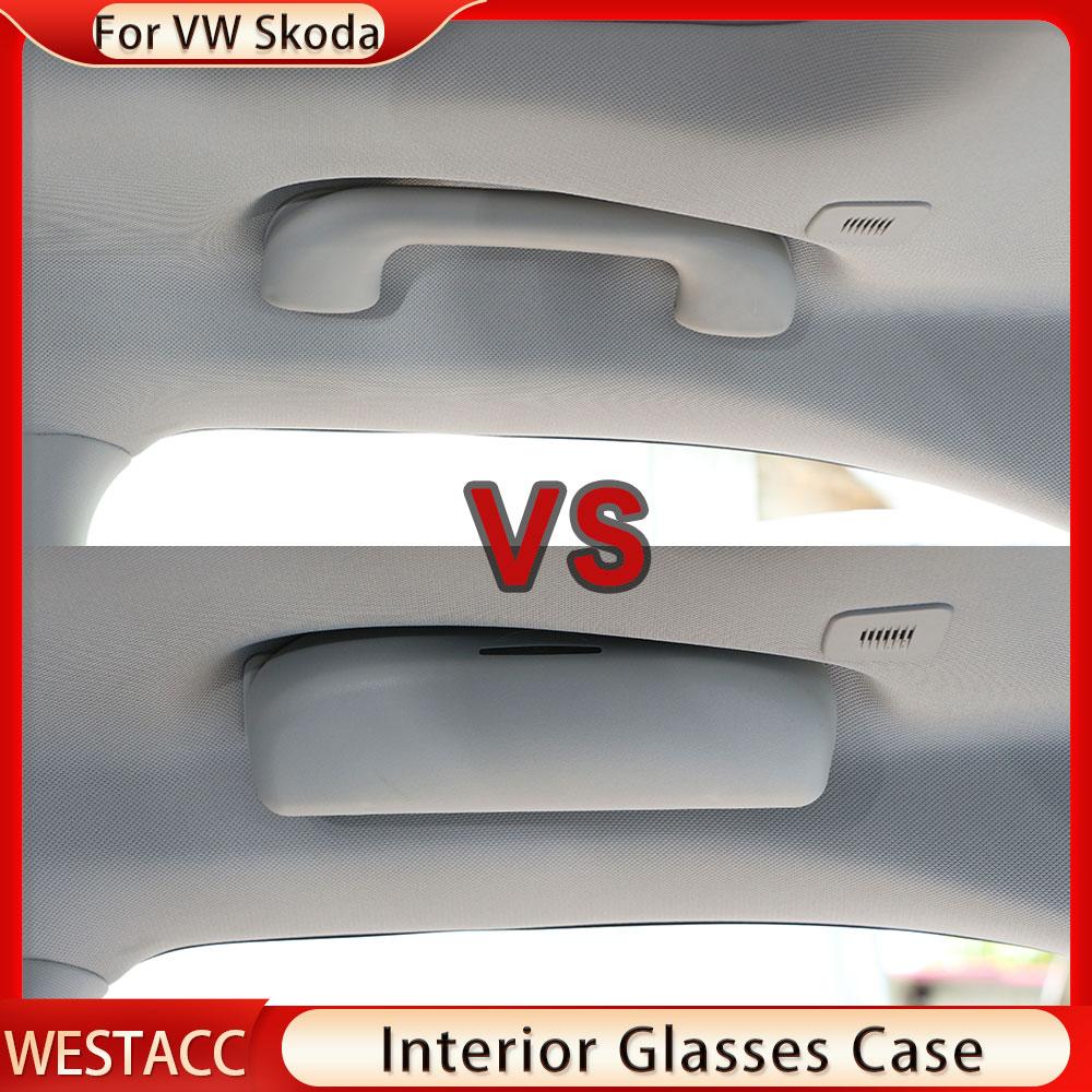 Чехол для автомобильных очков из АБС-пластика, держатель для солнцезащитных очков для VW Touareg 2018-для Skoda Karoq Kodiaq, ящик для хранения солнцезащитных очков