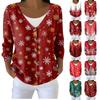 Women's Fashion Long Sleeve Christmas Snowman Snowflake Print Jacket Cardigan