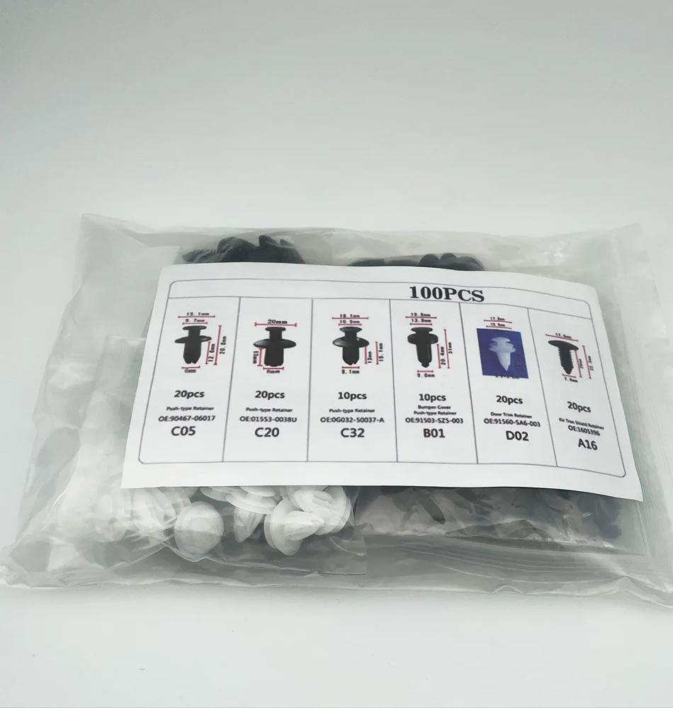 6 размеров автомобильных зажимов для крепления, зажимы для заклепок на крыле, заклепки для кузова, фиксатор для бампера, дверной обшивки, 100 шт. автомобильных зажимов для салона