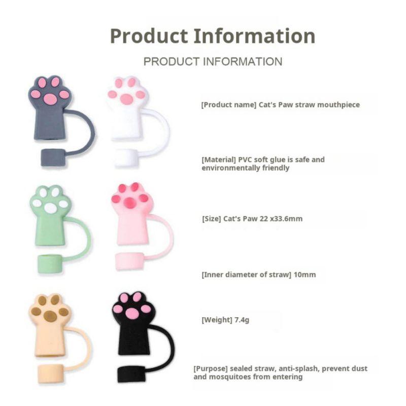 6PCS 10mm Straw Covers Cap Cute Cat's Paw Straw Toppers for Tumblers Reusable Drink Straws Covers Kitchen Accessories