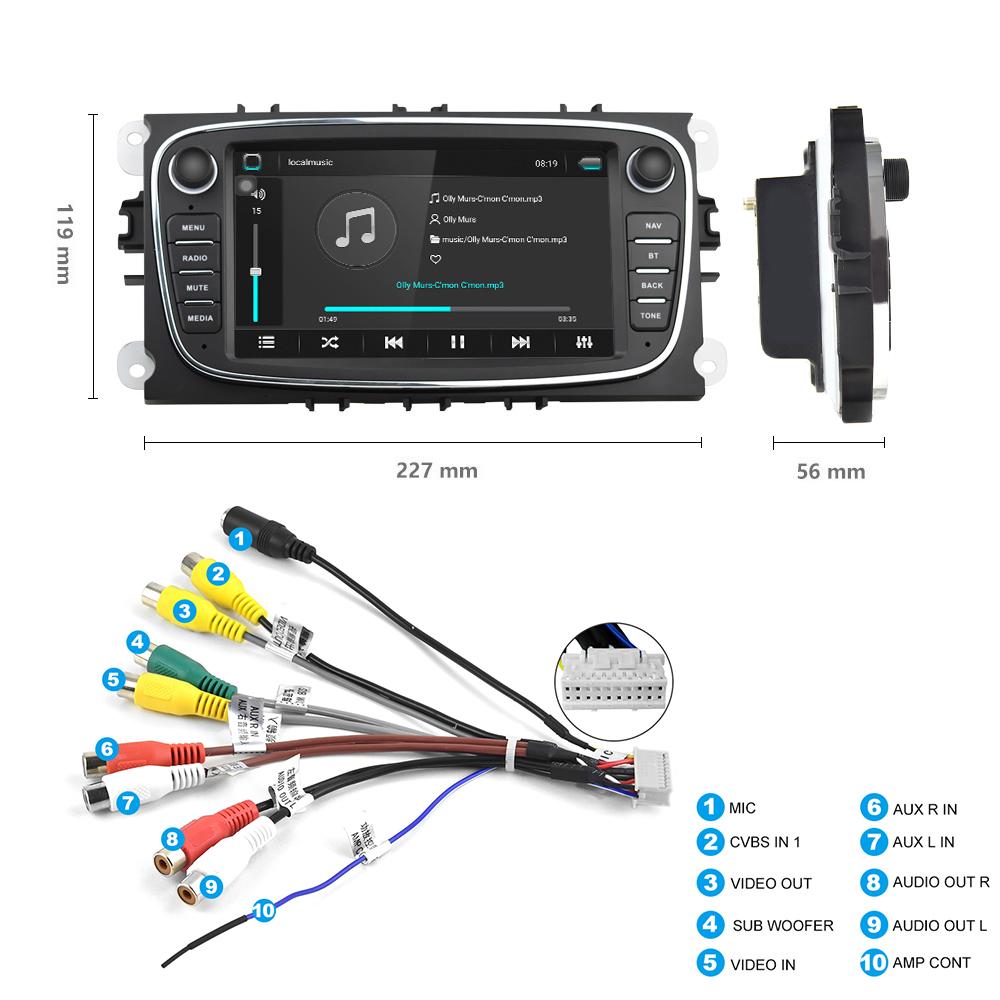 Android Авто Радио Автомобильный Мультимедийный Видеоплеер 2 DIN Для Ford Focus Mondeo C-MAX S-MAX Galaxy II Kuga 7 "HD Экран MirrorLink GPS 1 + 32 ГБ