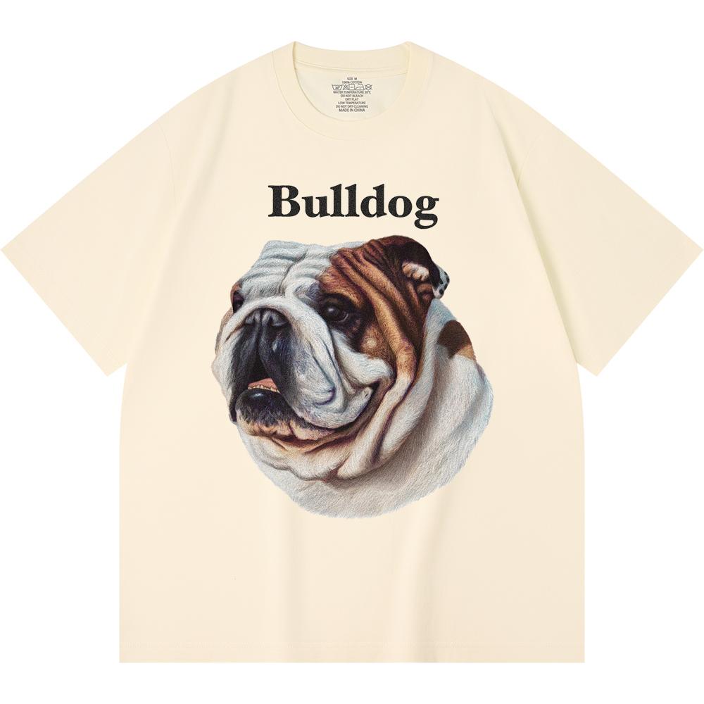 230GSM 100% Cotton T-Shirt Bulldog Print Tees Funny Harajuku Style Combed Cotton Tshirt