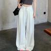 New Women's Plus Size White High-Waisted Pleated Wide-Leg Jeans - Spring/Summer Slimming Loose Drapey Straight-Leg Pants