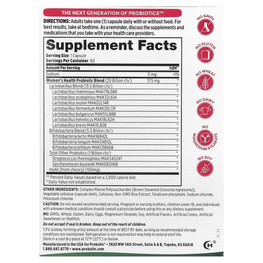 Women's Health, Probiotic, 20 Billion Cfu, 60 Capsules