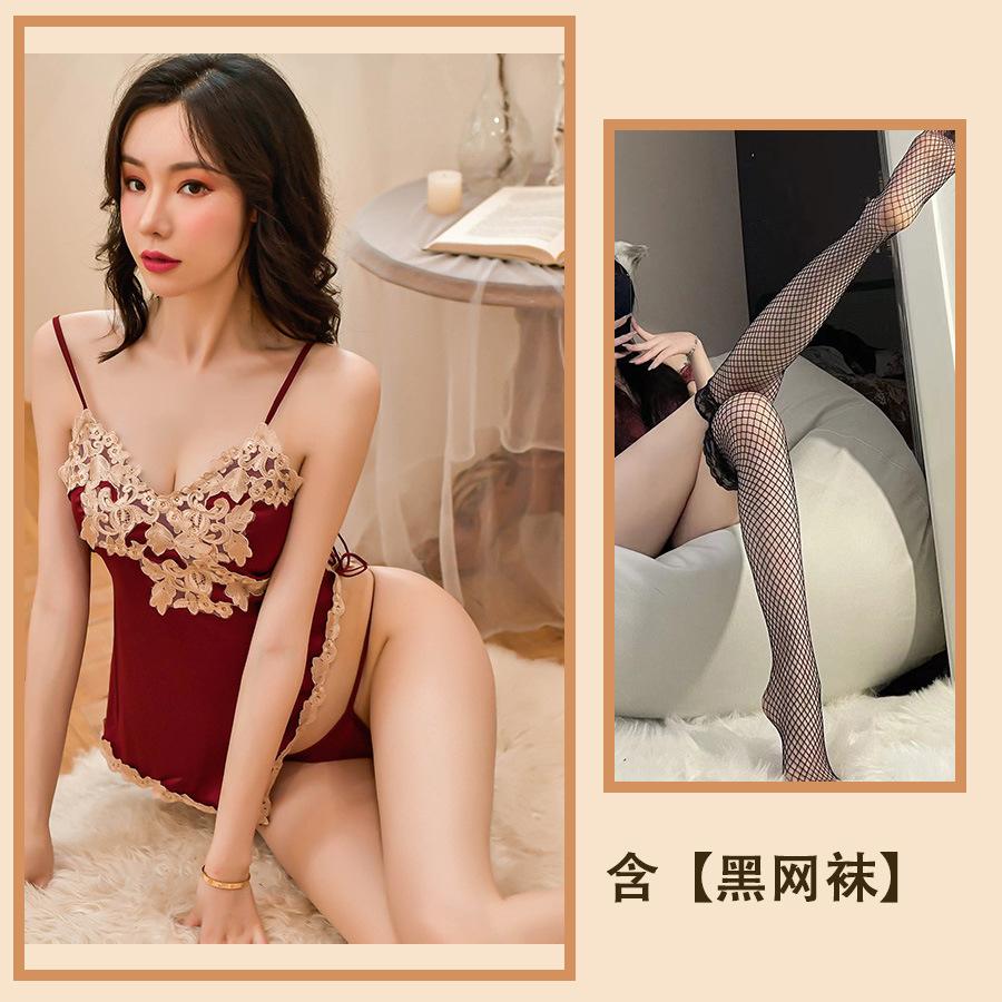 Секс одежда подтяжки ночная рубашка сексуальный кружево французский тело скульптура ледяной шелк пижама униформа полая соблазн