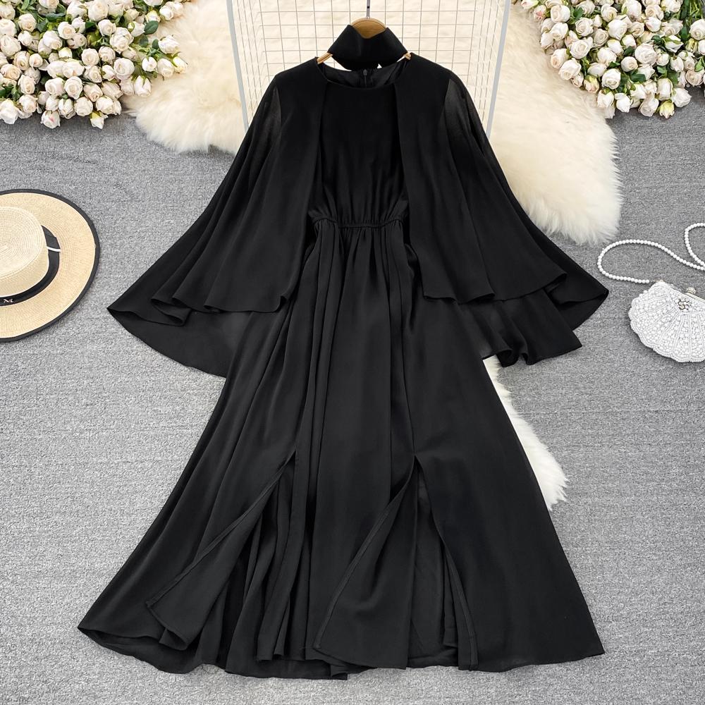 RUGOD Летнее легкое и знакомое стильное платье с круглым вырезом, рукавами в виде листьев лотоса, талией и тонким разрезом, платье трапециевидной формы, большое свободное платье