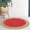 Aizza Trends Indian Handmade Braided Inner Red Natural Jute Area Rug- Jute Rug- Dining Room- Living Room