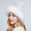 Genuine Mink Fur Beanie Hat Winter Womens Fox Brim Hats Thick Warm Fox Fur Caps With Pompom Fashion Fur Knit Beanies