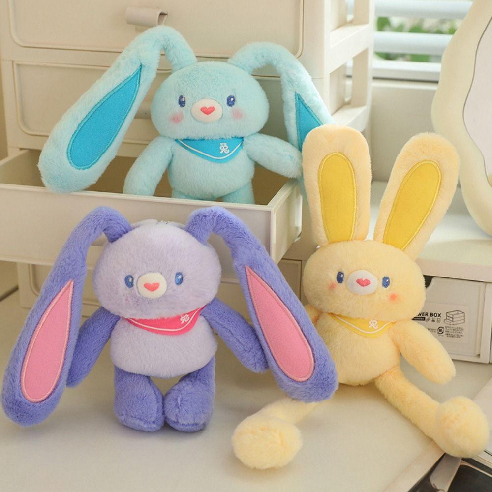 Pull Handle Rabbit Bunny Plush Keychain Pulling Ears Rabbit Plush Doll Keyring  Jewelry Accessories