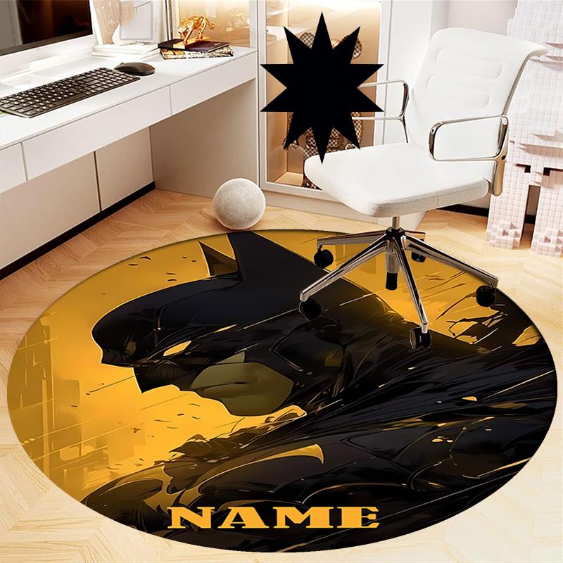 Custom Name Batman Printed Round Rug Carpet Chair Rug Area Rug Entryway Doormats,for Office Chair Living Room Bedroom Kitchen Room.