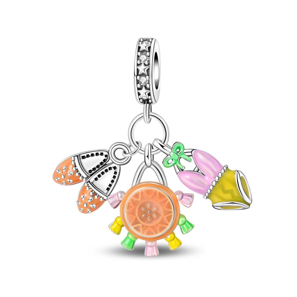 S925 Silver Summer Vacation Sun Beach Castle Sports Bead Pendant DIY Handmade Jewelry Bracelet Making Accessories