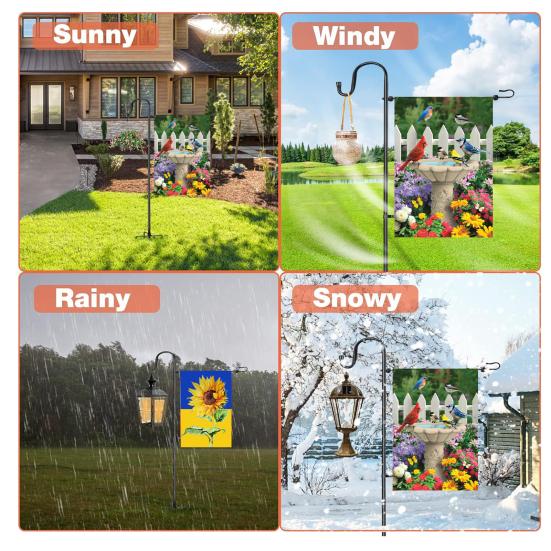 Подставка для садового флага с 5-зубчатым основанием Сверхпрочный погодоустойчивый металл Уличный двор Патио 12x18 дюймов Держатель для флагштока с пастушьим крюком