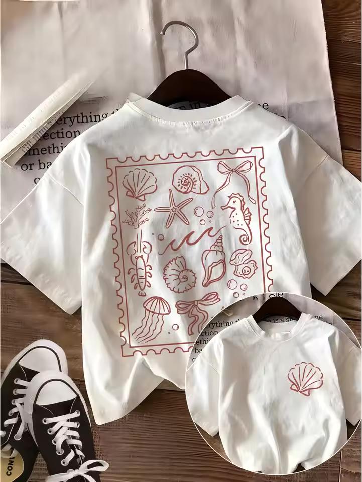 Sea Animal T Shirt Seahorse Starfish Graphic Tee Vintage Coastal Aesthetic Harajuku Streetwear Top Casual Unisex Summer Tshirt