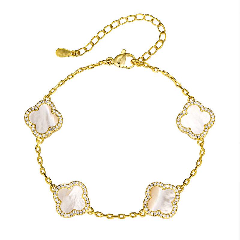 Набор украшений Натуральная белая ракушка Серьги-клевер Ожерелье Браслет Полный женский Высокая мода