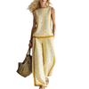 Popular bohemian style small fresh contrasting color trimmed loose wide-leg pants two-piece set floral pattern printing