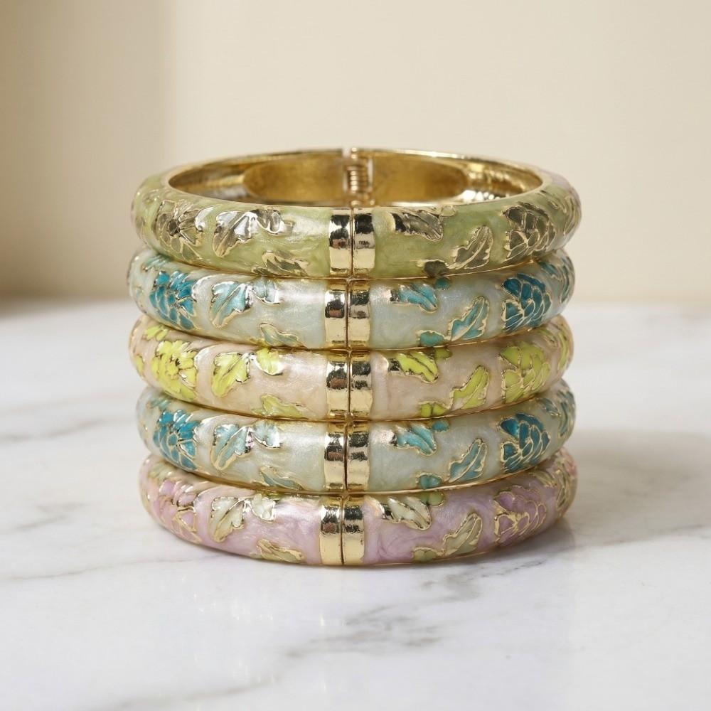 Colorful Vintage Cloisonne Bangle Traditional Women's Hand Bracelet Flower Leaf Bangle Girls