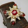 Retro Baroque Red Emerald Cross Brooch Pin Luxury Trendy Badge Corsage Pin Coat Collar Jewelry Accessories for Women