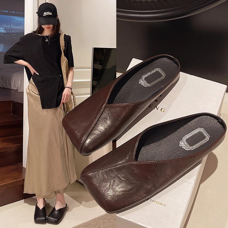 Модные слипоны для женщин с квадратным носком, большой размер 42, плоская женская обувь, легкие весенние повседневные уличные гладкие новые мюли