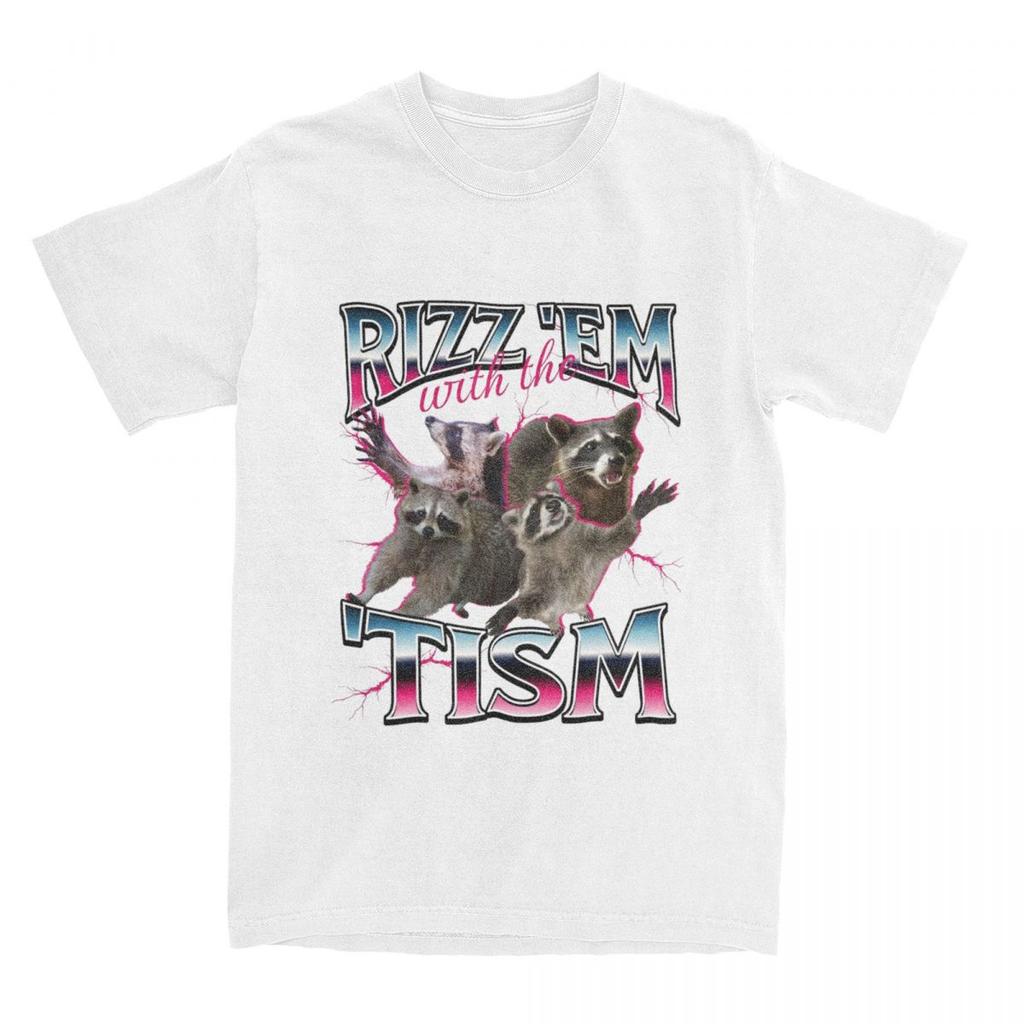 Men Women's Rizz Em Autism Racoon T Shirt Merch Pure Cotton T-shirt Clothes Fashion Tees Printed