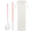 Набор столовой посуды из 2 предметов с розовыми ручками и сумкой для хранения, ложка, палочки для еды, столовые приборы из нержавеющей стали, удобная дорожная посуда