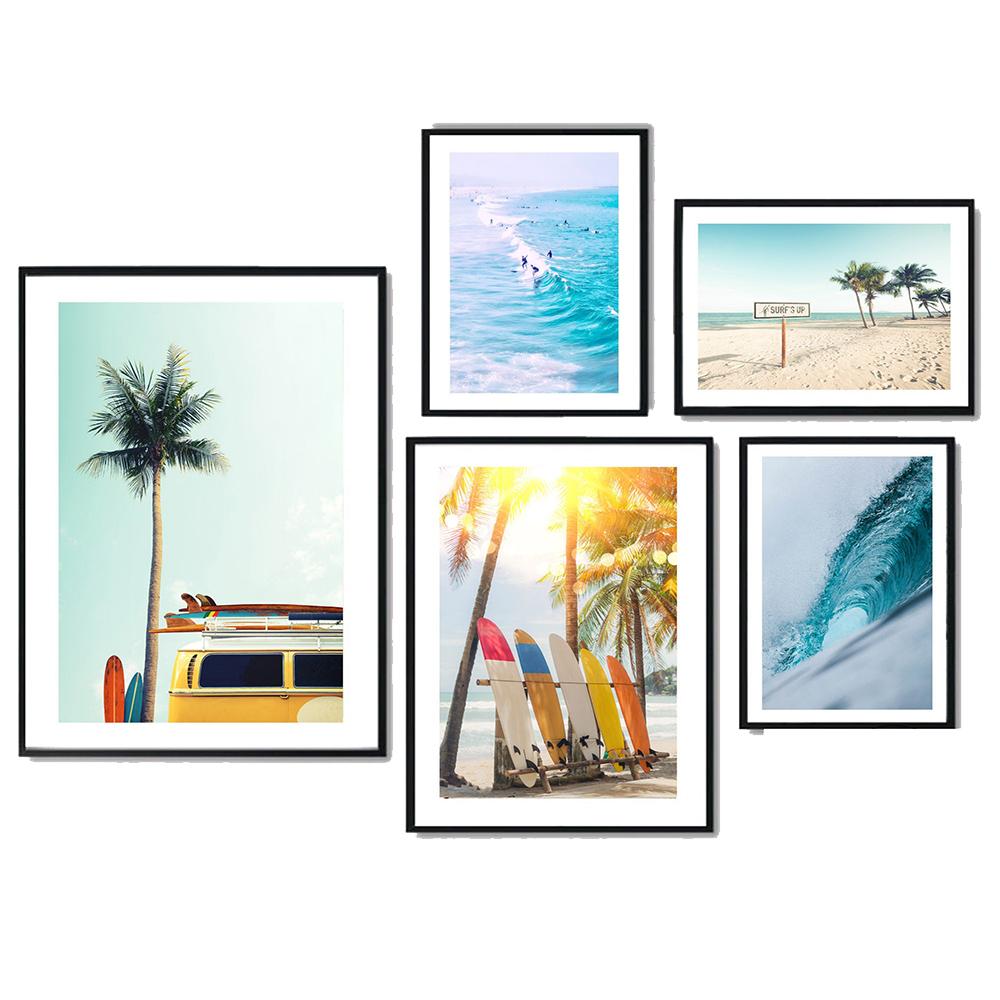 California Print Set Surf Wall Art Canvas Painting Beach Posters Surfboard Prints Coastal Decor Paintings for Living Room Wall