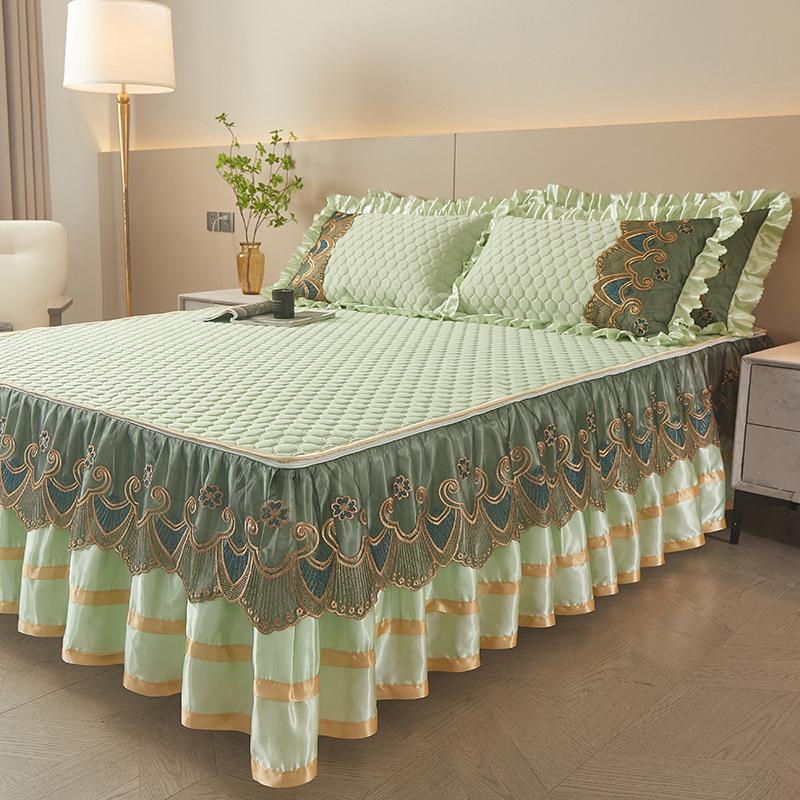 Летний латексный коврик из ледяного шелка, летний коврик из трех частей, кружевная юбка-кровать, съемное покрывало в европейском стиле, коврик для кондиционирования воздуха, постельные принадлежности