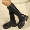 Women Leather Platform High Boots Mid Heels Knee High Shoes Woman 2025 Trend Winter Fashion Snow Pumps Motorcycle Boots Mujer
