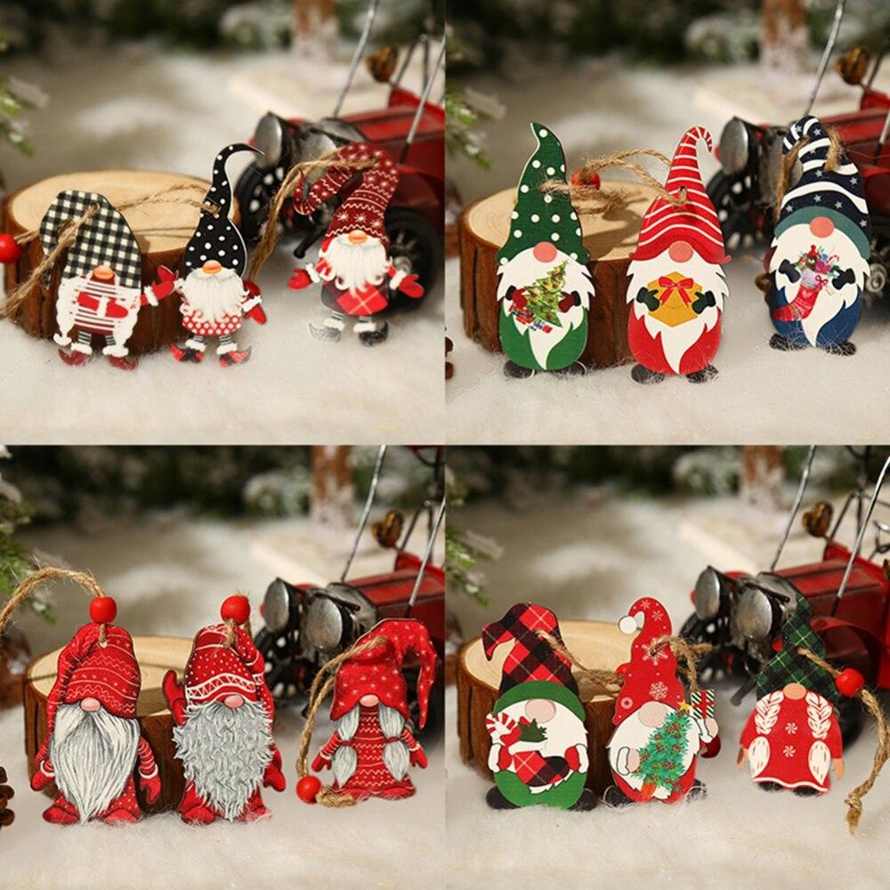 Christmas Ornaments Colorful Wooden Crafts Xmas Decor Hanging Crafts