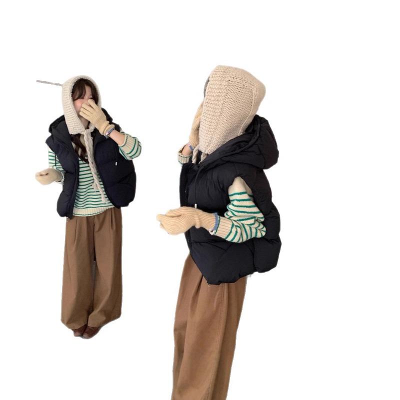 Маленький свободный короткий милый пуховый хлопковый жилет с капюшоном женский осенне-зимний новый пуховый хлопковый жилет