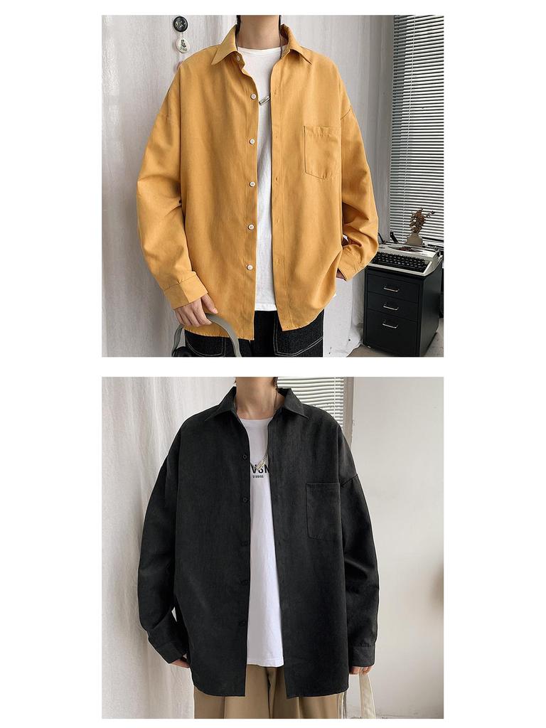 Japanese-Style Loose Fit White Long Sleeve Men's Shirt - Trendy, Large Size, All-Match Student Top for Spring and Autumn