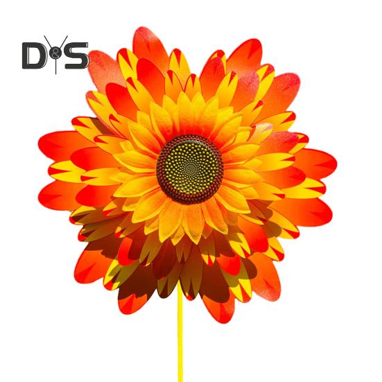 Подсолнух Вертушка 3-х уровневая Подсолнух Садовая Ветряная Вертушка Вставка для Укладки на Землю Декор Двора Ветряная Мельница для Украшения Газона Патио