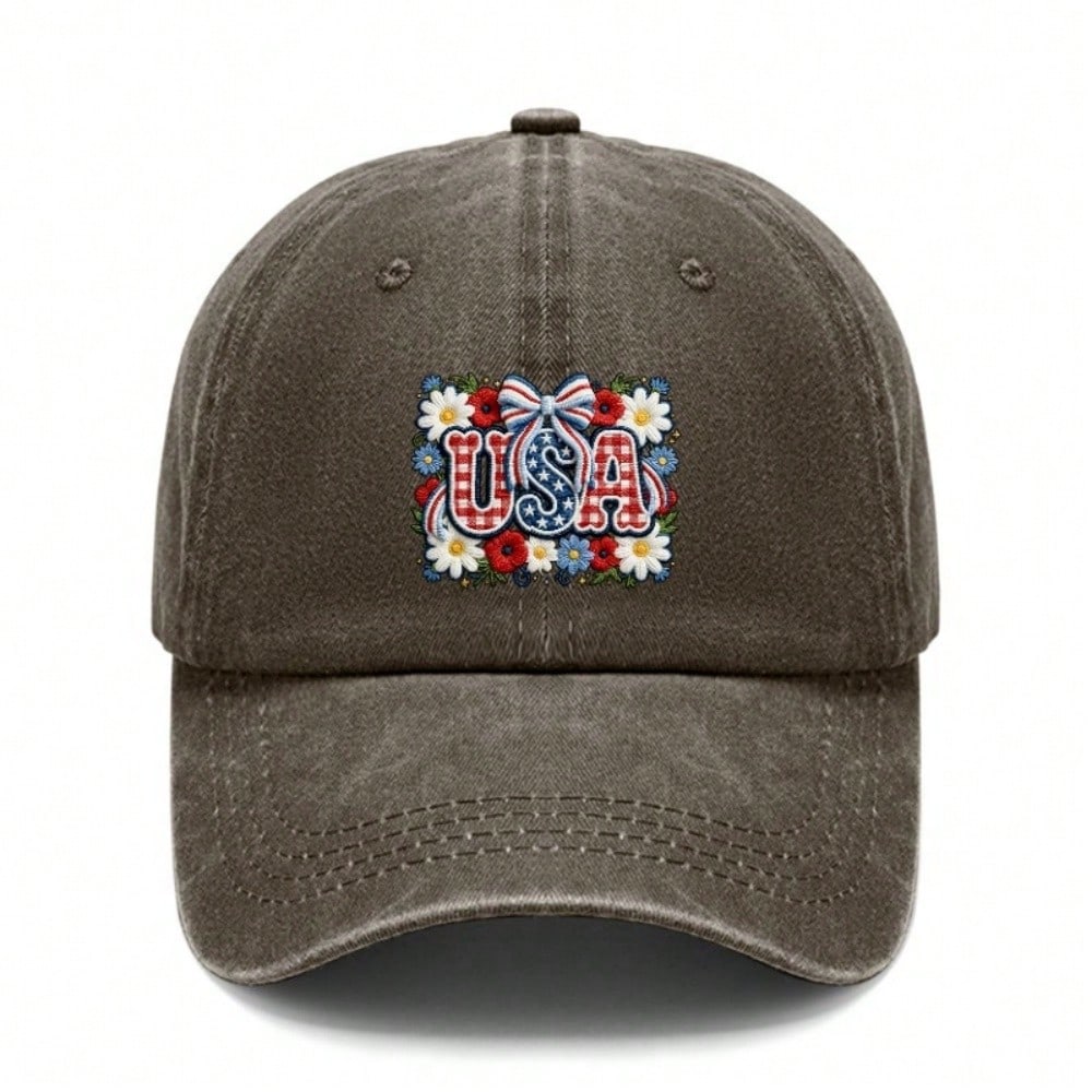 [Vintage USA Baseball Cap] Adult Unisex "USA" Floral Print Adjustable Sun Cap Breathable Curved Brim Streetwear Baseball Hat For Patriotic Holidays &
