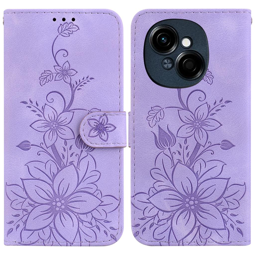 For TECNO Spark Go 2025/Spark Go 1/Pop 9 4G Case Lily Flower Imprint Leather Phone Cover with Stand
