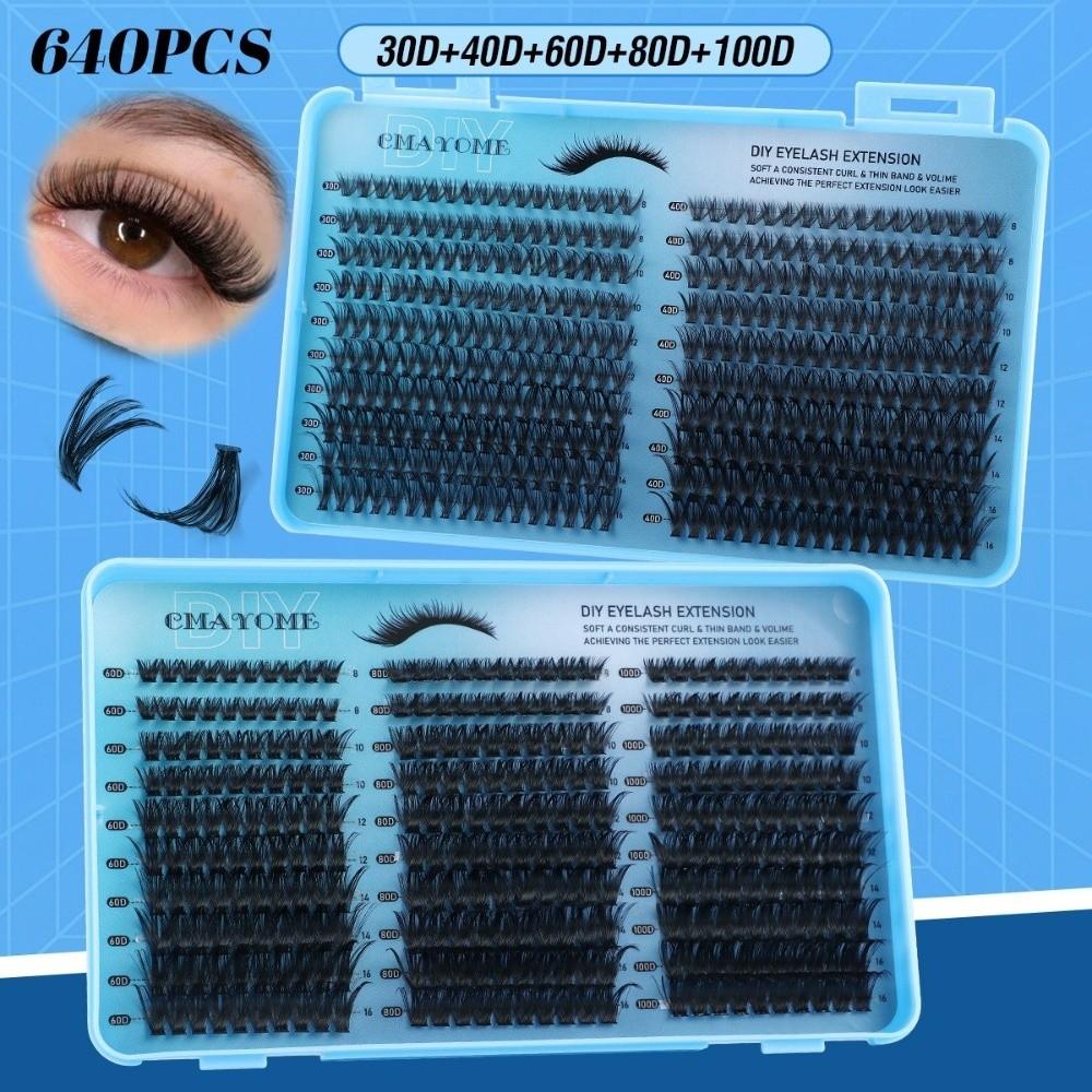 640Pcs 8-16mm Length Fake Eyelash Wispy Style DIY Lash Extension Kit 3D Faux Mink Lash Easy Removal