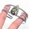 Натуральный Пренит Драгоценный Камень 925 Стерлинговое Серебро Манжета Браслет Регулируемый E3h53