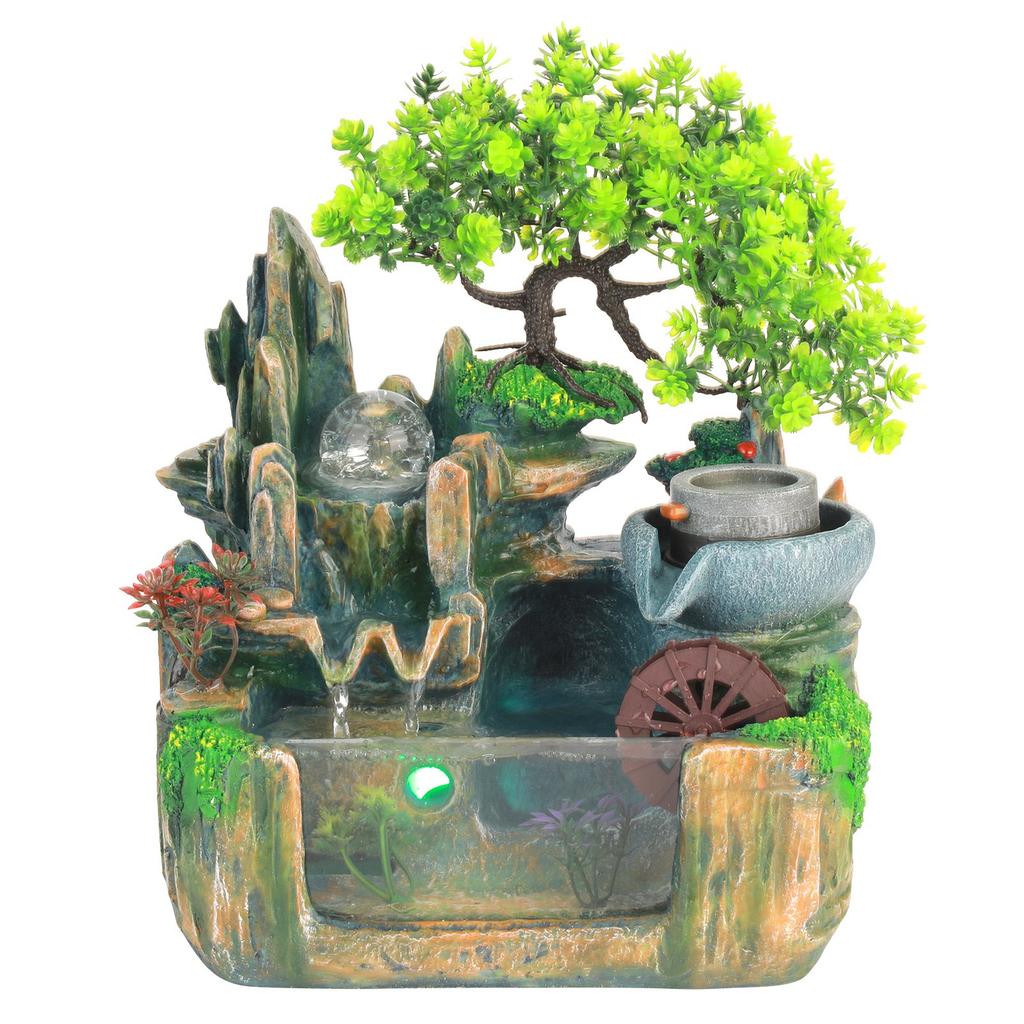 Tabletop Fountain Small Rockery Waterwheel Desktop Fish Container Indoor Fengshui Decor