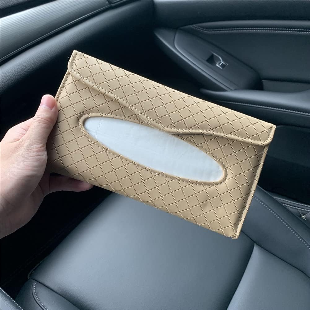 Car Tissue Holder, Sun Visor Tissue Holder, Car Visor Napkin Holder, PU Leather Backseat Tissue Case For Car/Truck (Beige)