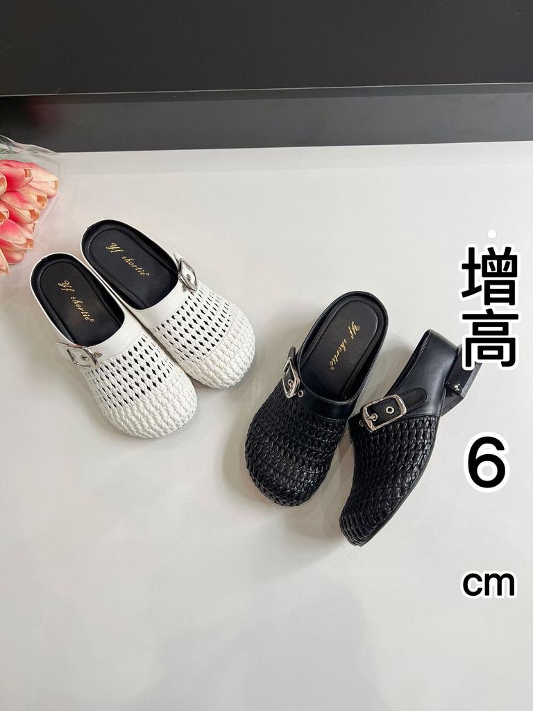 Sheepskin Version~ Inner Heightening Women's Shoes Woven Hollow Thick Heel Muller Shoes 2025 Summer New Models Not Tired Feet Cool Slippers