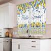 Rustic Lemon Kitchen Curta, Farmhouse Yellow Fruit Drapes With Blue Leaves, Rod Pocket Retro Summer Window Panels