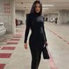 GMXIA Женская мода весна осень однотонный принт с высоким воротом и длинным рукавом повседневные платья
