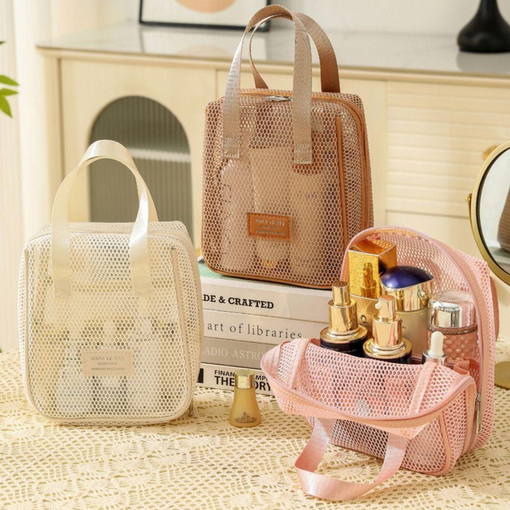 Large Capacity Transparent Mesh Cosmetic Bag Square Storage Toiletry Bag Cosmetic Cases Ladies