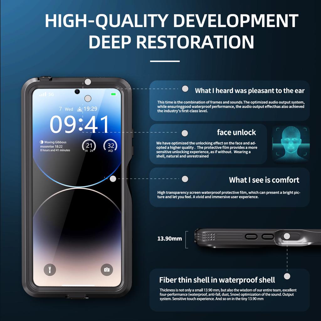 Водонепроницаемый чехол REDPEPPER серии A IP68 для Xiaomi Redmi Note 13 Pro 5G Защитная пленка для экрана Подводный чехол для телефона