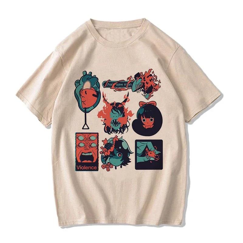 Унисекс унисекс японская аниме бензопила женская футболка мультфильм Pochita футболка Makima Harajuku графические футболки одежда топы футболка унисексga