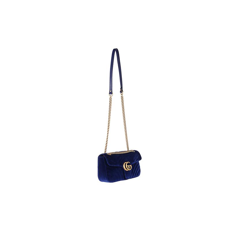 Gucci GG Marmont Marmont Золотая этикетка Логотип Стеганый Бархатный Сумка на Цепочке Через плечо Маленькая Женская Темно-синий Классический Рекомендация