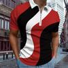 Casual Lapel T-shirt Young Men's Fashion Zipper T-shirt Short Sleeve T-shirt Men's 3D Tricolor Curve Print T Shirt