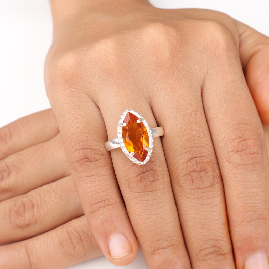 Citrine Gemstone 925 Sterling Silver Jewelry Handmade Trendy Ring Gift For Mom RR-64-10