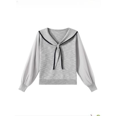 Вязаный свитер с длинным рукавом в стиле ретро с цветными блоками и полосками для ранней осени, свободный и универсальный свитер с темно-синим воротником