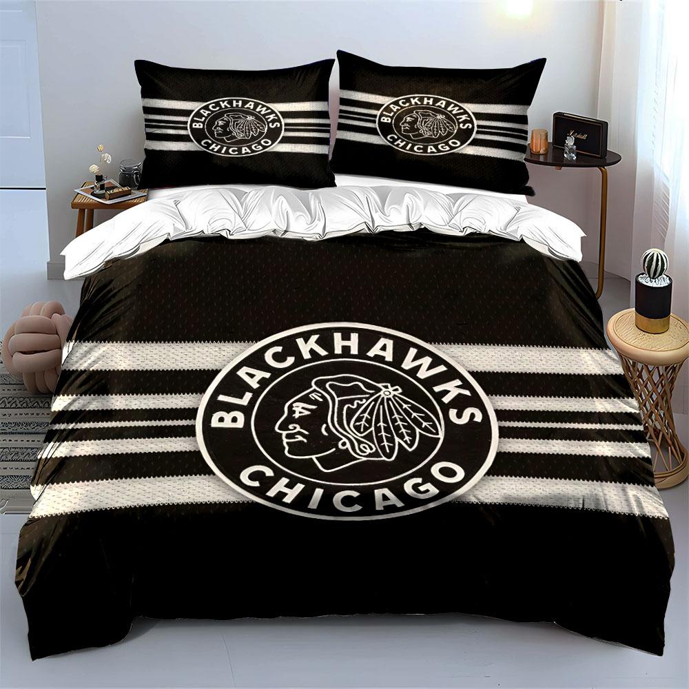 Blackhawks Chicago Logo Design Bedding Duvet Cover Set Duvet Cover Pillowcases (1*Duvet Cover 2*Pillowcases, without duvet insert)