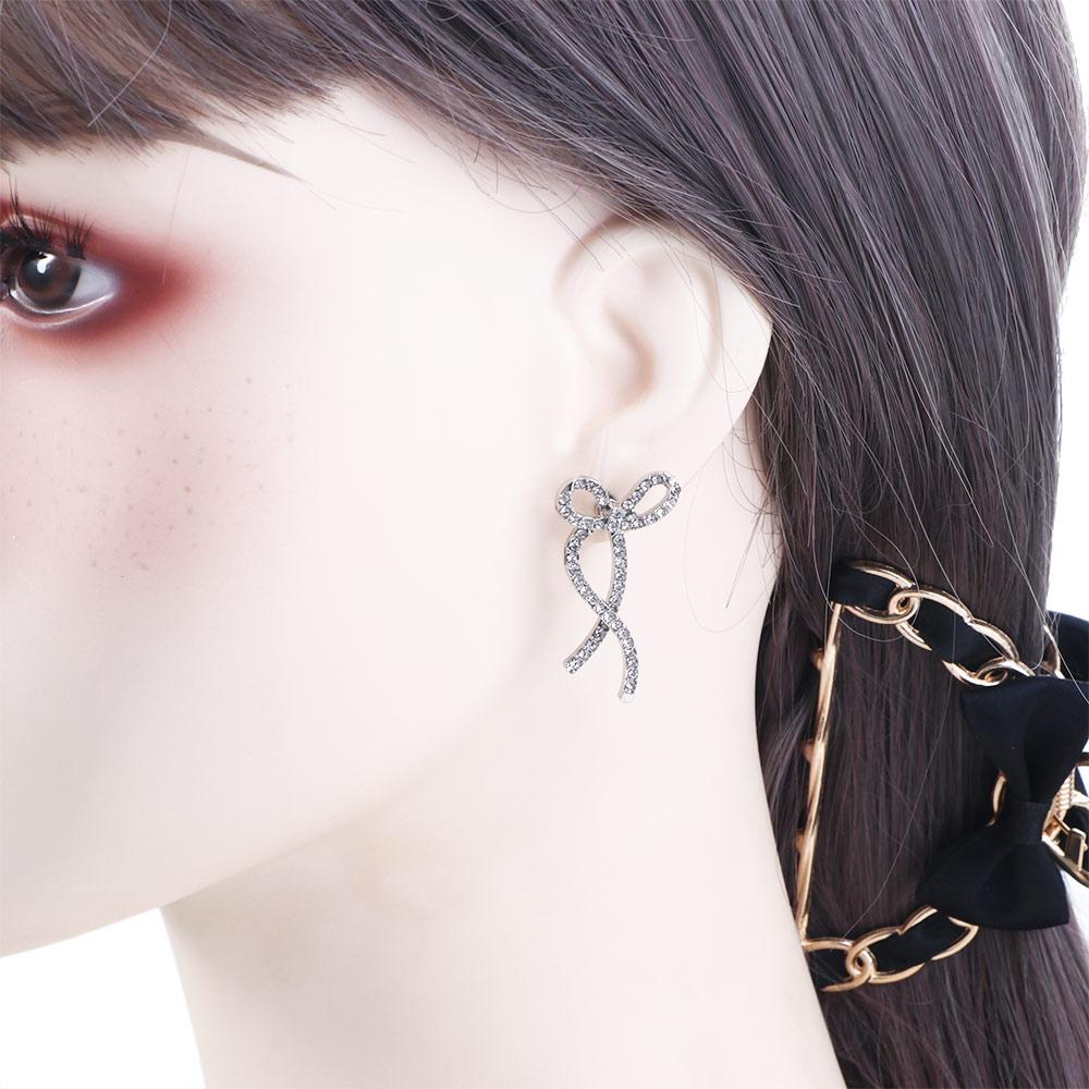 Rhinestone Ribbon Bow Zircon Bow Earrings Women Earrings Korean Style Rhinestone Bow Ear Studs