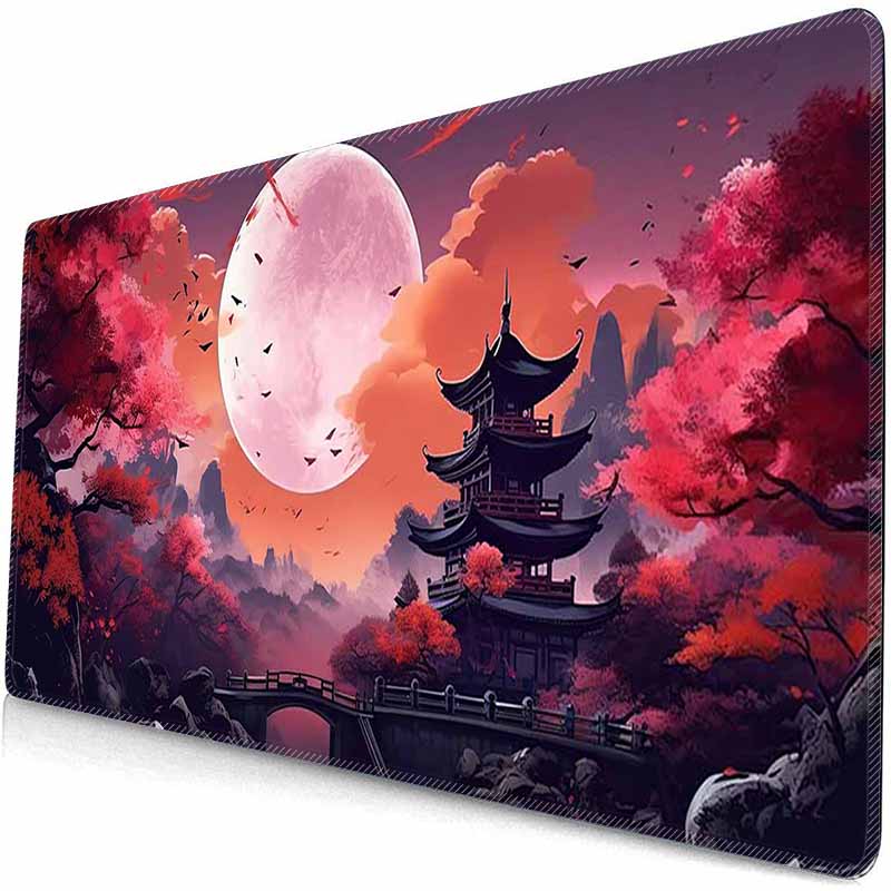 HD Большие Игровые Коврики для Мыши Сценарий с Сакурой Луна Коврик для Мыши Большие Настольные Коврики Нескользящий Резиновый Коврик для Мыши XXL Большие Настольные Коврики для Клавиатуры